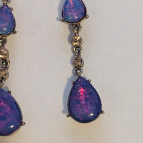 LC LIZ CLAIBORNE Faux Black Opal Rhinestone Dangle Drop Pierced Earrings - Picture 4 of 8
